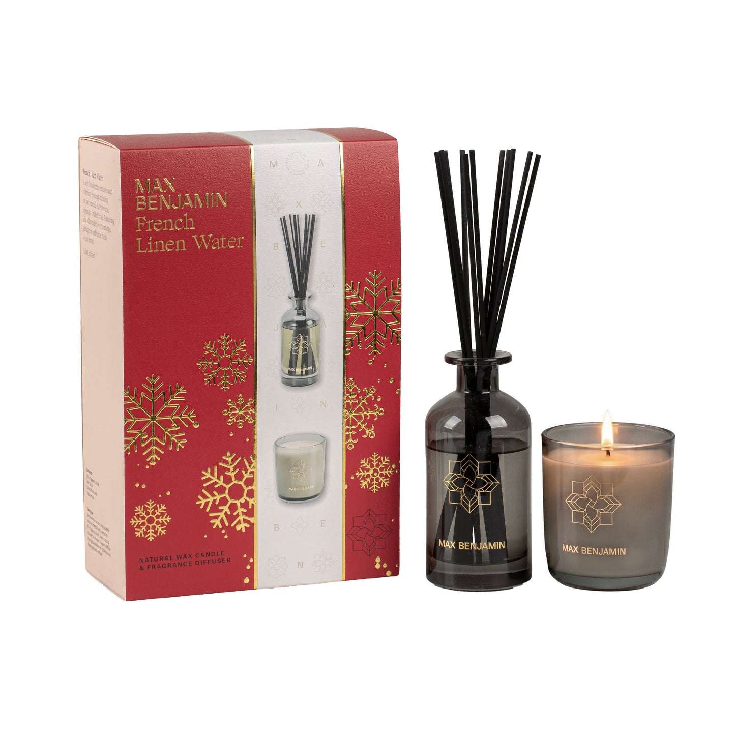 Max Benjamin - Geurkaars & Geurstokjes Cadeauset Kerst - French Linen Water