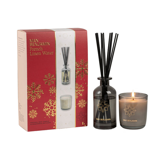 Max Benjamin - Geurkaars & Geurstokjes Cadeauset Kerst - French Linen Water