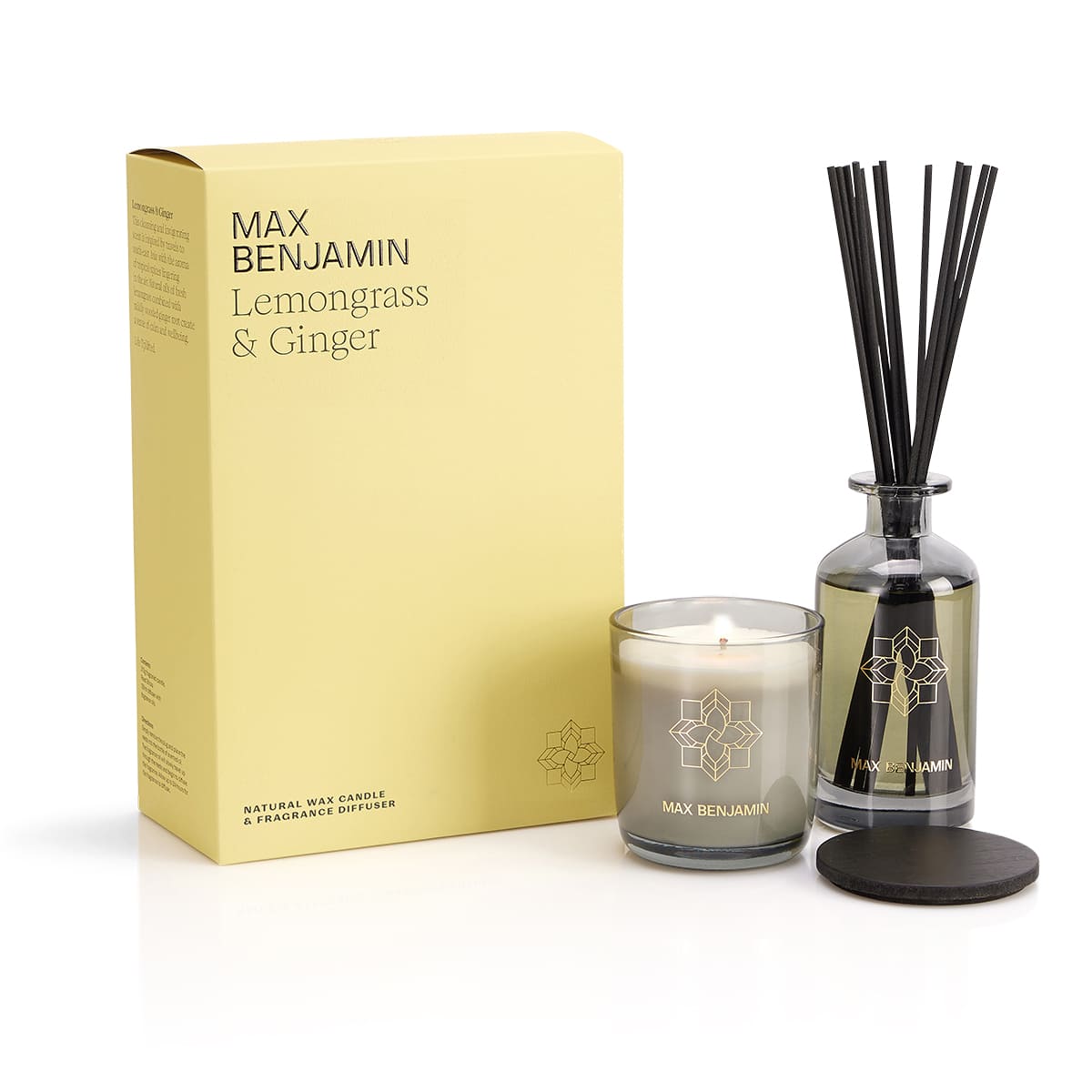 Max Benjamin Geurkaars & Geurstokjes Cadeauset - Lemongrass & Ginger